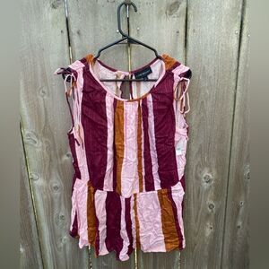 Women's Plus Lane Bryant Burgundy Striped Tie Sleeve Tunic Top Size 16 Viscose